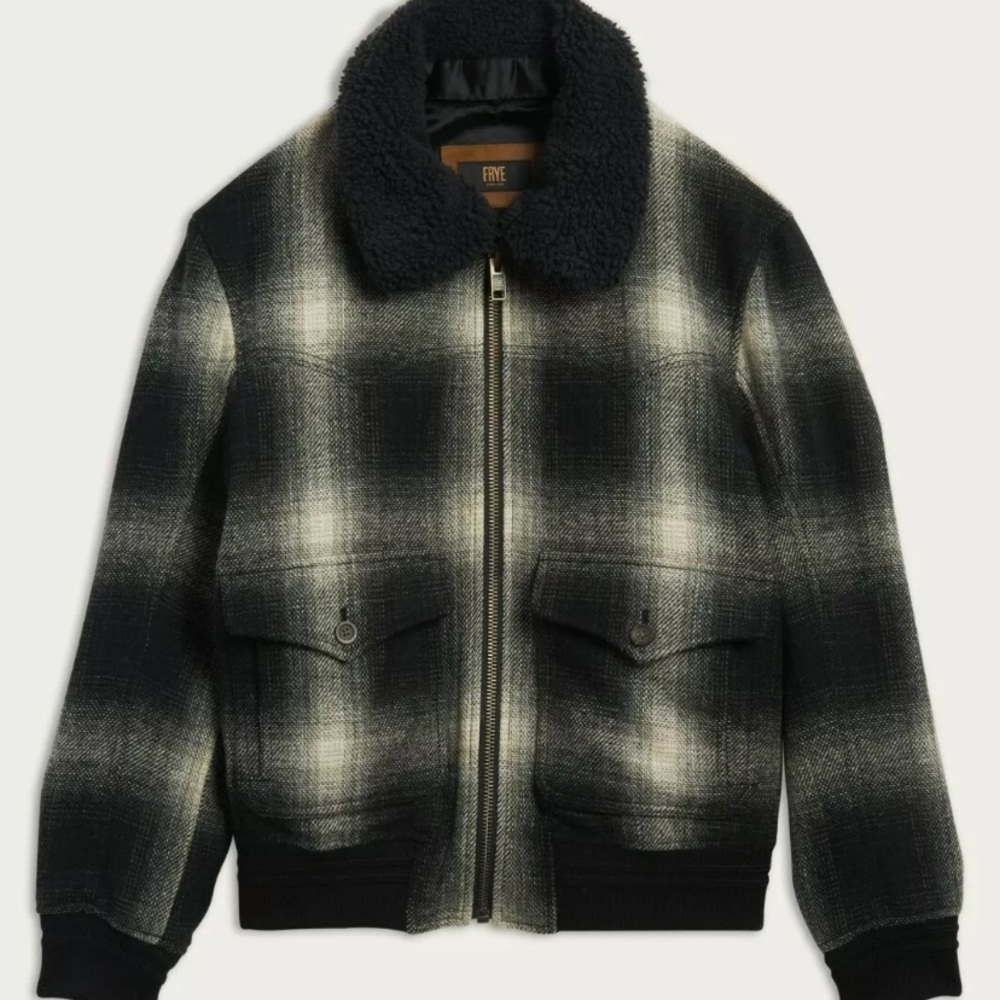 🔖L FRYE Dylan Shadow Plaid Bomber Jacket Coat